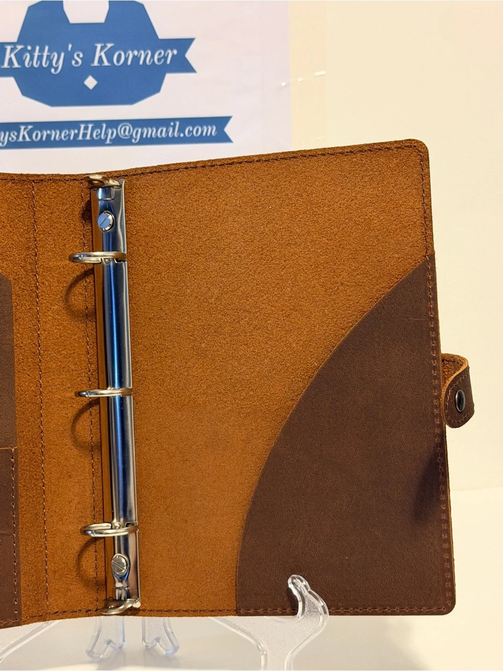 NWOT Fan & Ran Brown Leather Foilo/Journal 3 ring Binder/Case with Snap Closure